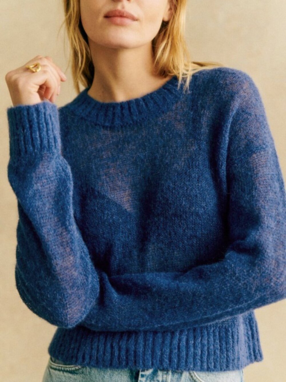 New Sezane Keith Alpaca Blend Cropped Sweater Blue XXS